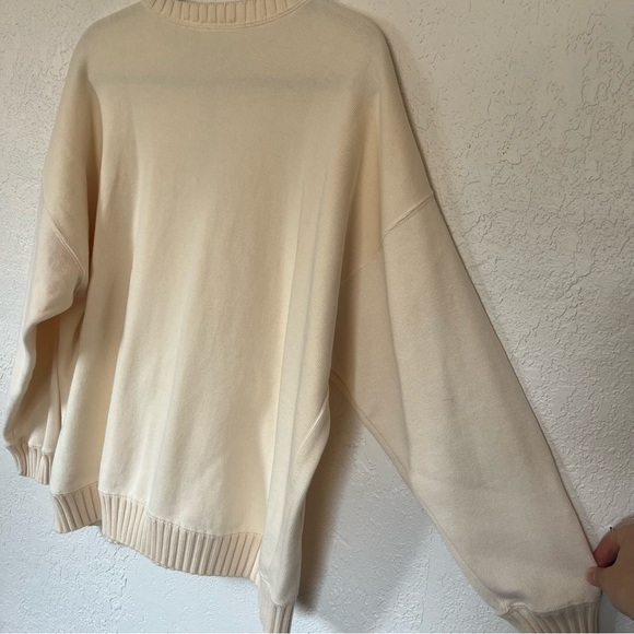 VTG Liz Claiborne Cozy Neutral Ivory Crewneck 1/4 Zip Ribbed Hems XL 100% cotton - Picture 7 of 11